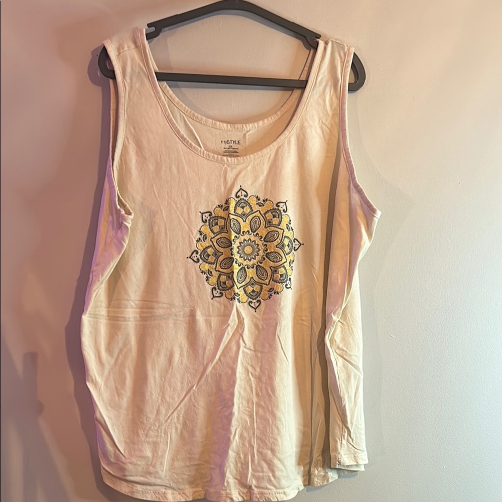 Pastels Tan Sleeveless Tank Top with Bohemian Flair